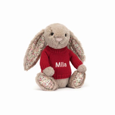 Jellycat Blossom Bea Beige Bunny with Red Jumper Australia | 316709URX